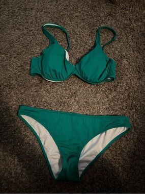 Shade & Shore Teal Ribbed Underwire Bikini Set